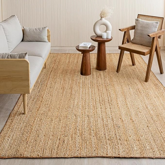 Solid Jute Area Rugs 8' x 10', Braided Natural Reversible Eco-Friendly Rug | Amazon (US)