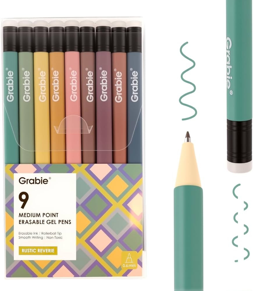 Grabie Erasable Gel Pens, 9 Colors Erasable Pens Multicolor, Make Mistakes Disappear, 0.6mm Mediu... | Amazon (US)