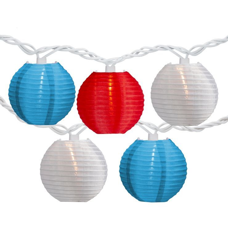 Northlight 10-Count Red, White and Blue 4th of July Paper Lantern Lights, 8.5ft White Wire | Target