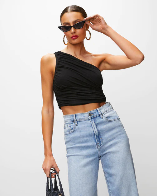 Alara Draped One Shoulder Crop Top - Black - FINAL SALE | VICI