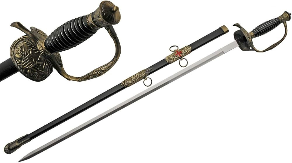 SZCO Supplies 35” Medieval Swept Hilt Wire Wrapped Rapier Sword with Adorned Scabbard, Black/Bronze, | Amazon (US)