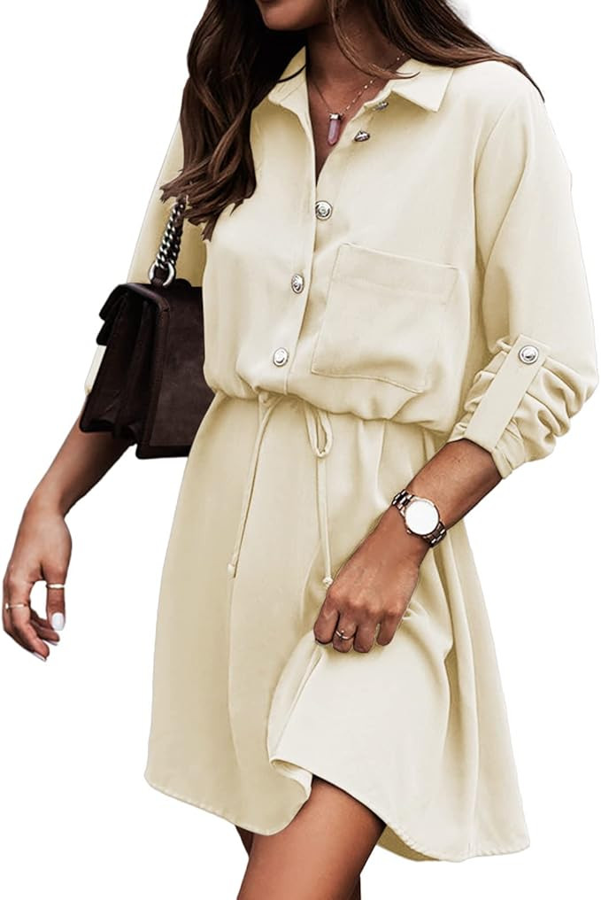 Ybenlow Shirt Dresses for Women Summer 2024 Button Down Long Sleeve Dress Tie Waist Business Casu... | Amazon (US)