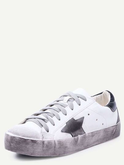 Round Toe Star Lace-up Sneakers | SHEIN