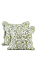 CPC Agate Green Ruffle Throw Pillow Covers for Couch, 20x20 Inch Cotton Stripe Ruffle Couch Pillo... | Amazon (US)