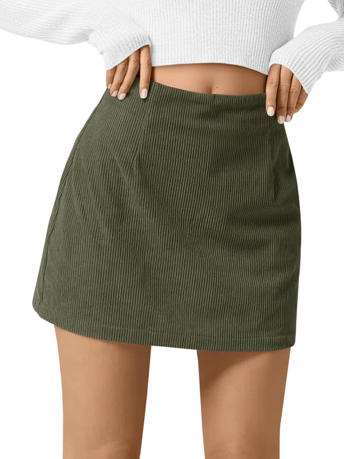 Wenrine Womens Corduroy Mini Skirt High Waisted A-line Short Skirts | Amazon (US)