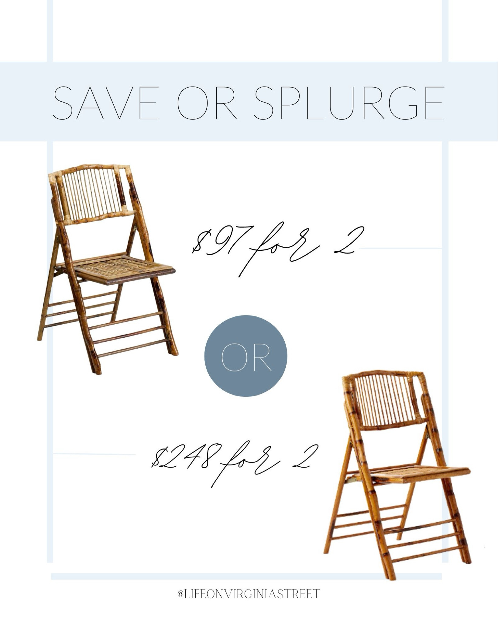 These bamboo folding chairs couldn’t be cuter (I’ve seen them in person) and I found a really great save/splurge option! The prices shown are for a pair but they’re also sold individually and in a set of four! Perfect for a coastal dining room, extra seating for a party or wedding chairs!
.
#ltkhome #ltksalealert #ltkfindsunder100 #ltkstyletip #ltkseasonal #ltkwedding #ltkparties

#LTKFindsUnder100 #LTKSaleAlert #LTKHome