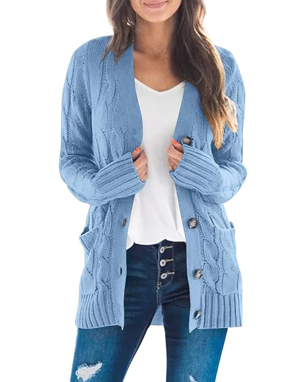 MEROKEETY Women's 2024 Fall Long Sleeve Cable Knit Sweater Open Front Cardigan Button Loose Outer... | Amazon (US)