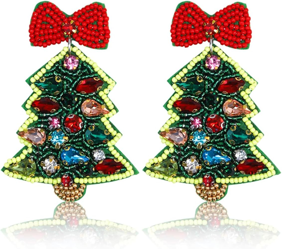 Hying Christmas Earrings for Women, Christmas Beaded Dangle Earrings Xmas Fashion Jewelry Gift Ea... | Amazon (US)