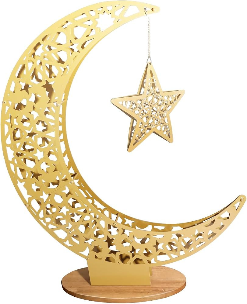 Tantour 26.4inch Metal Crescent Moon Decor, Islamic Ramadan Moon Decor Stand, 3D Moon and Stars R... | Amazon (US)