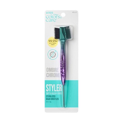 Kiss Colors & Care Ombre Chrome 3-in-1 Styler - Boar Bristle Edge Brush & Comb & Pin Tail – 1ct | Target