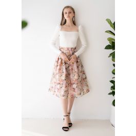 Blooming Flowers Printed Organza Midi Skirt | Chicwish