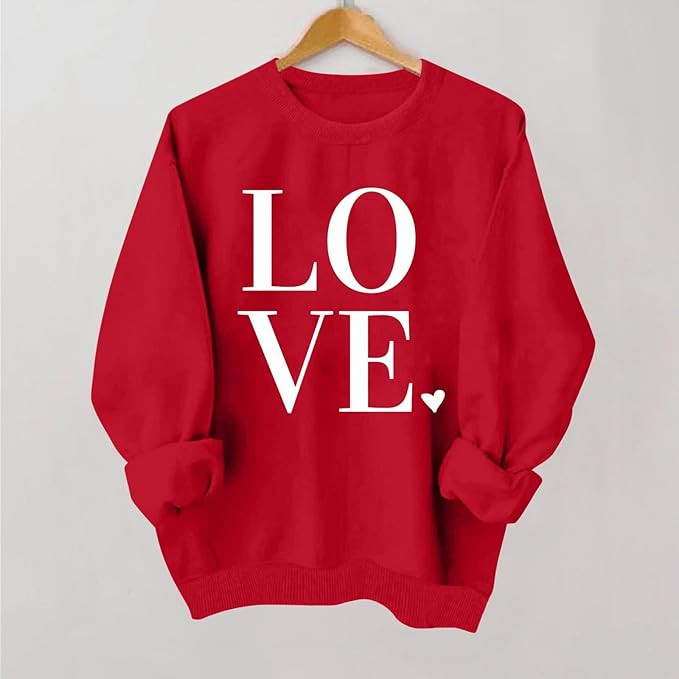 Valentines Sweatshirts for Women Love Heart Graphic Pullover Crewneck Long Sleeve Tops Valentine'... | Amazon (US)