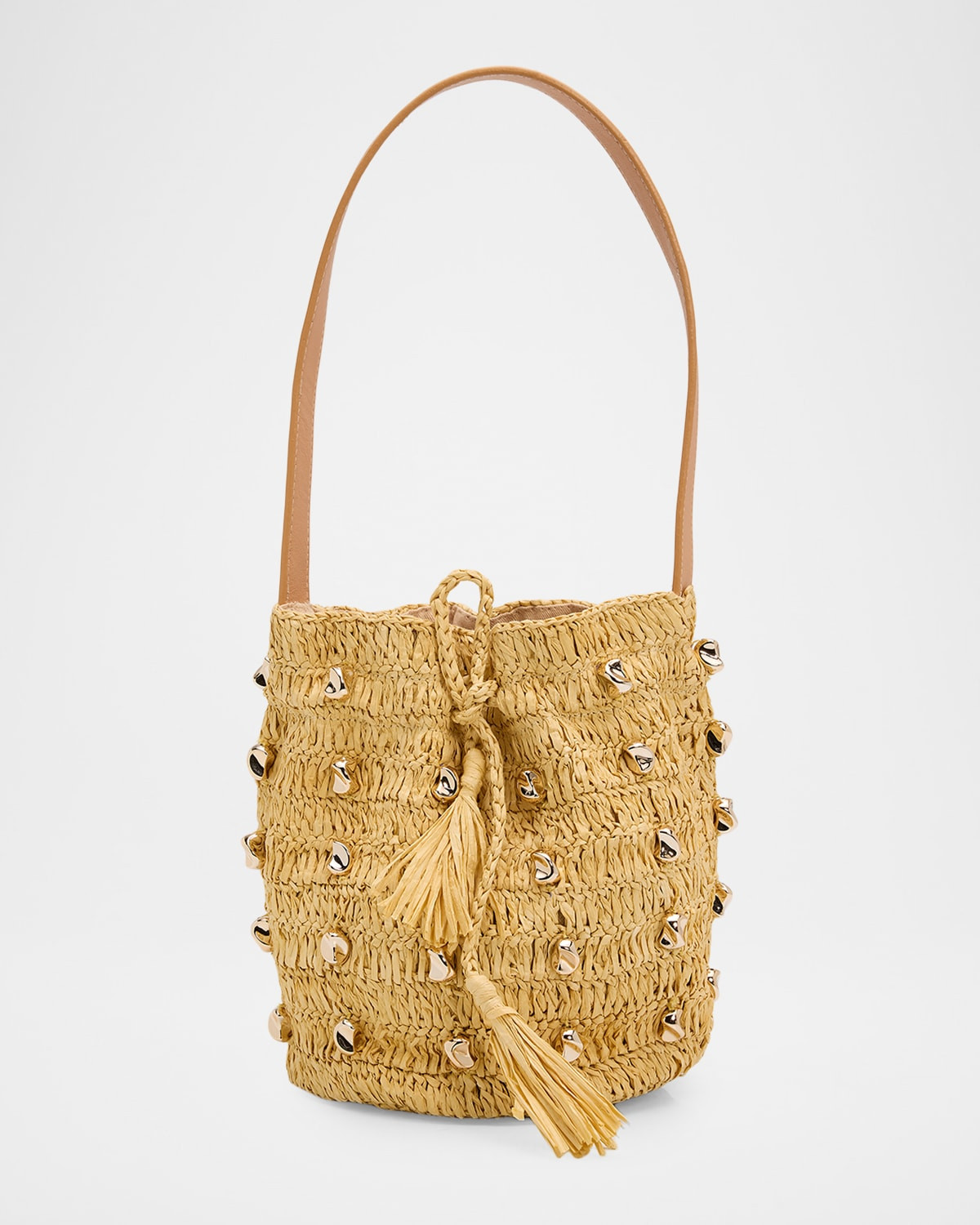 Gaila Studded Raffia Bucket Bag | Neiman Marcus