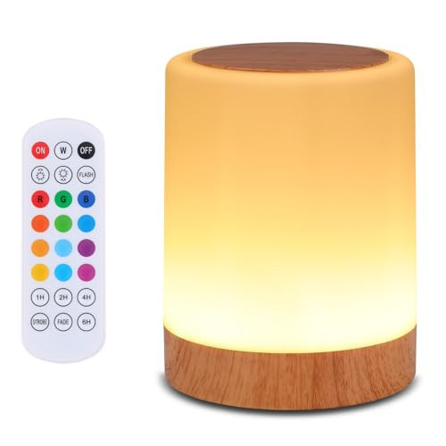 OORUN Touch Bedside Table Lamp,13 RGB Colors & 5 Brightness, USB Rechargeable Desk Lamp, Remote Control Dimmable Night Light with RGB Color Changing,Portable Lamp for Baby, Bedroom, Living Room | Amazon (US)