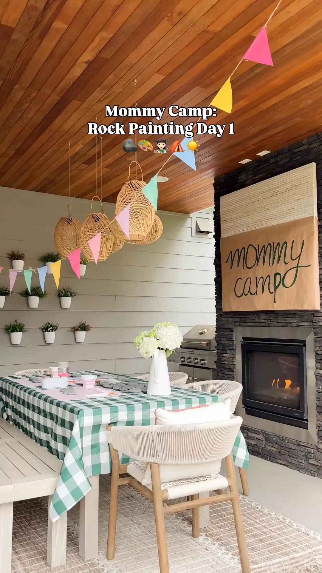 Mommy Summer Camp is officially underway with a cute rock painting setup! The first week's theme is Kindness Rocks. Check back for Day 2 and 3 as we spread joy with rock drop-offs around the neighborhood and create a rainbow snack board to match!#summercamp #rockpainting #kidscraftideas

Outdoor furniture, chairs, table, dining set, painting rocks, multi color flags banner, paint brushes, brown wrapping paper, silicone painting mat, gingham checkered table cloth, paint brush cleaner, acrylic craft paint, markers

#LTKSeasonal #LTKHome #LTKKids