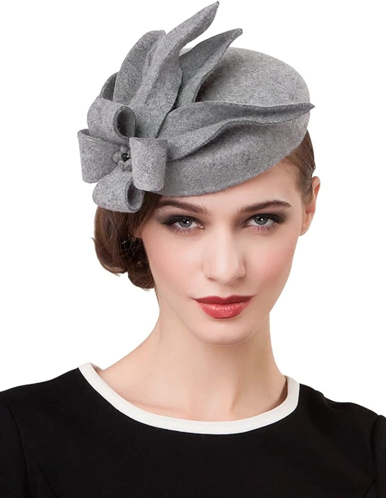 Wool Fascinator Pillbox Hat Winter British Wool Felt Hat for Women Wedding Church Hat Flower Fedo... | Amazon (US)