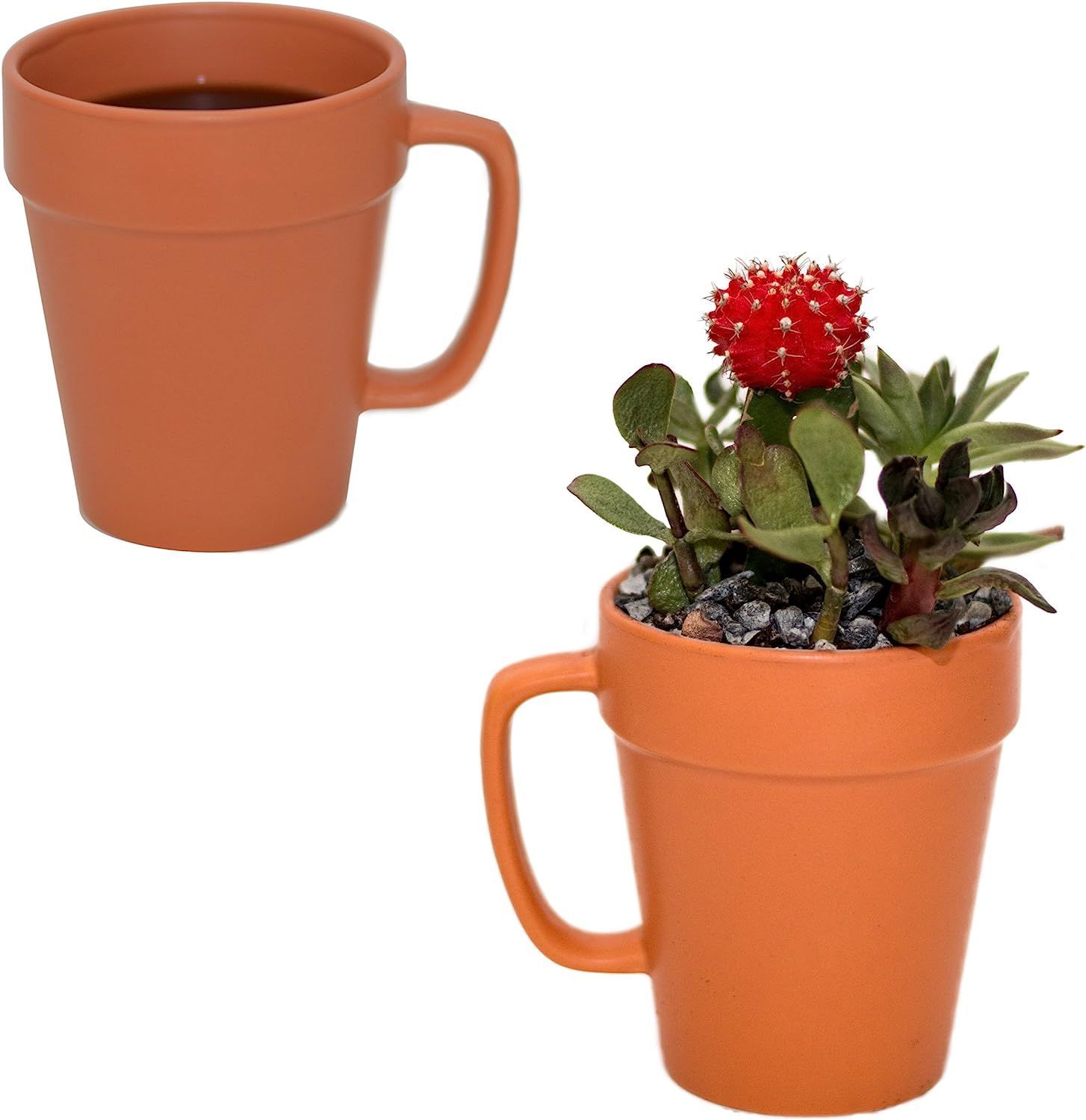 Culver 14-ounce Flower Pot Ceramic Mug, Set of 2 (Terra Cotta Color) | Amazon (US)