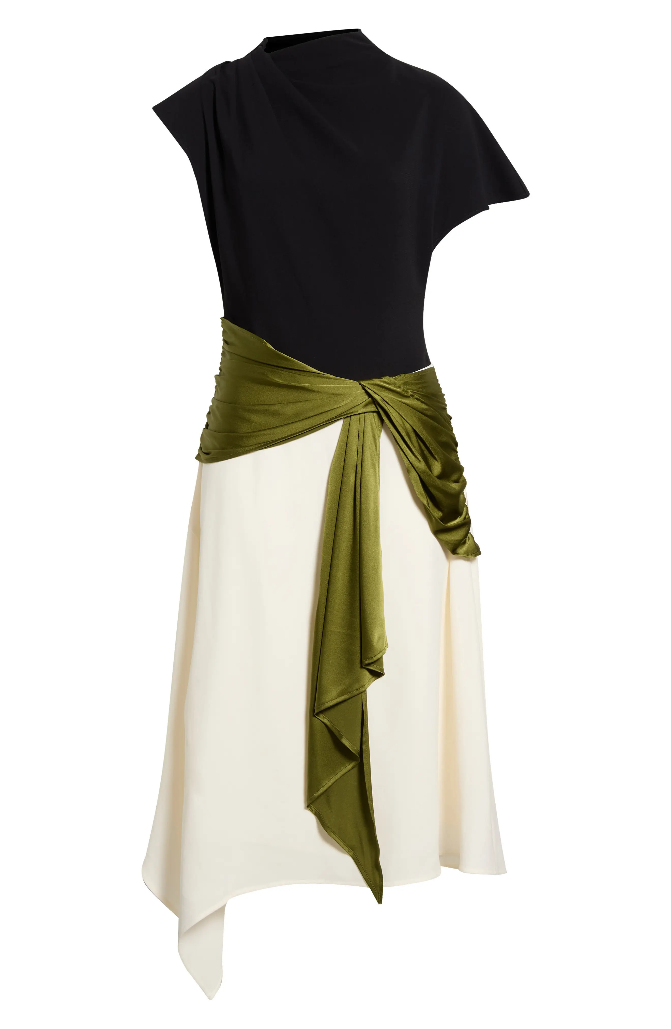 STAUD Davina Mock Neck Asymmetric Dress in Black/pear Multi at Nordstrom, Size 10 | Nordstrom