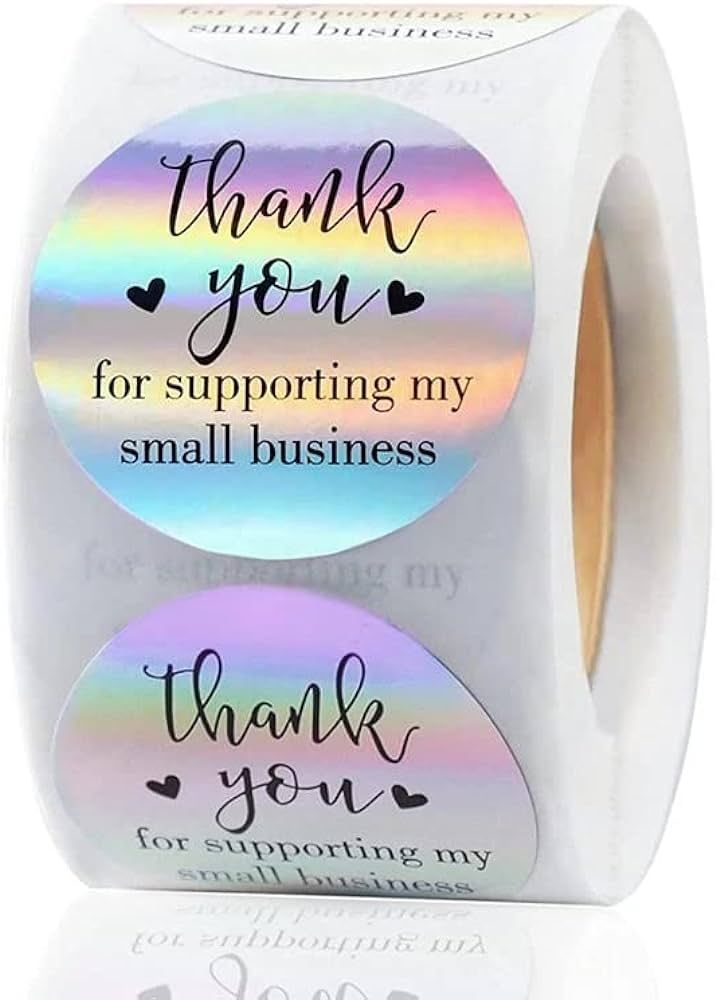 500 Thank You Stickers, 1.5 inch Holographic Thank You Stickers for Small Business, Self-Adhesive... | Amazon (US)