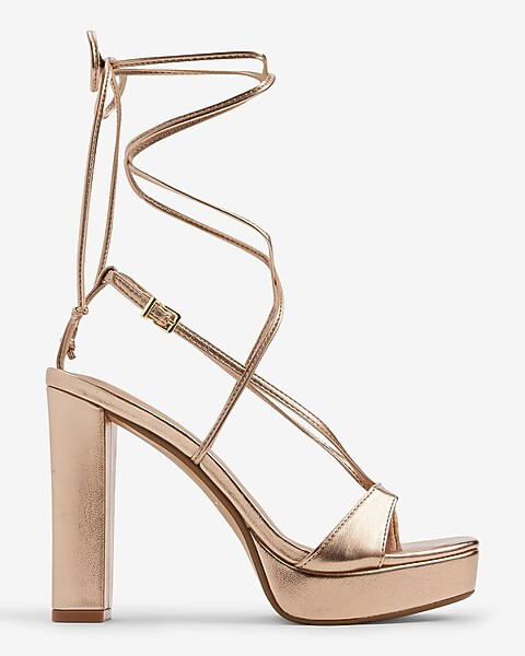 Metallic Lace-Up Platform Thong Heeled Sandals | Express