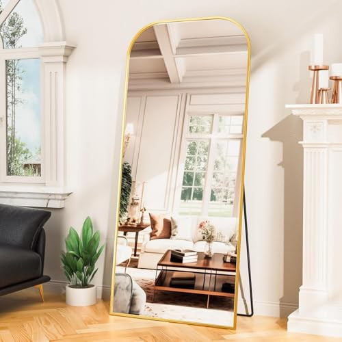 Antok Full Length Mirror, 71"x26" Floor Mirror Freestanding, Arched Floor Standing Large Mirrors Full Body Mirrors with Stand for Bedroom, Hanging Mounted Mirror for Living Room, Gold | Amazon (US)