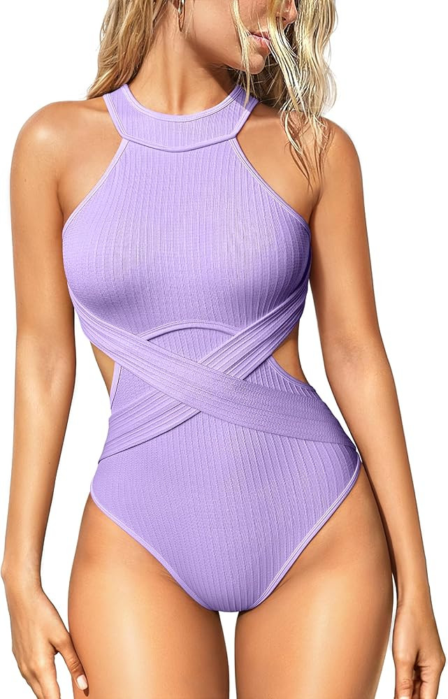 OQQ Women's One Piece Swimsuits Tummy Control High Waisted Cross Bathing Suit Wrap Tie Back 1 Pie... | Amazon (US)