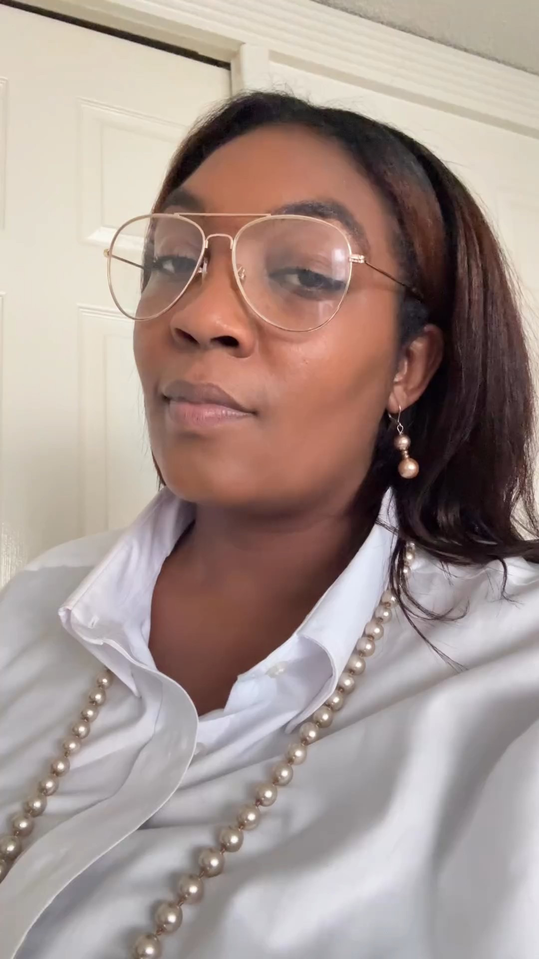 Granny or Not?
It was very overcast today, so I pulled out a knit skirt. I added an oversized button up to keep me cool for when the sun finally came out. 
Maybe it’s the pearls but it’s feeling a little granny. I wanted comfort but grannies can be chic too.
Vote and let me know if it’s giving granny or not!

#ootd #plussizestylewatch #summerofficestyle