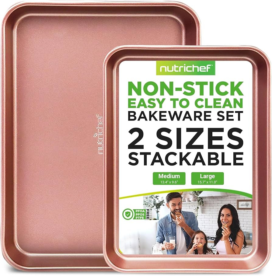 NutriChef 2-Piece Nonstick Cookie Sheets for Baking - Premium Medium & Large Size Baking Sheet Se... | Amazon (US)