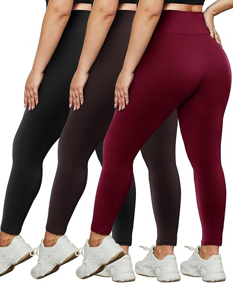 HLTPRO 3 Pack Plus Size Leggings for Women(X-Large - 4X)- High Waist Stretchy Buttery Soft Pants ... | Amazon (US)