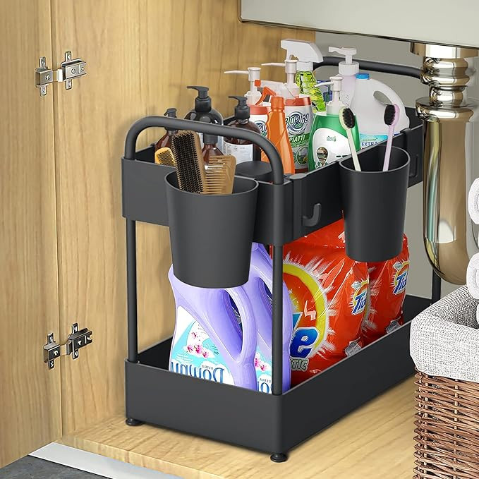 FURTIME Under Sink Organizer, 2 Tier Kitchen Under Sink Storage Bathroom Countertop Organizer wit... | Amazon (US)