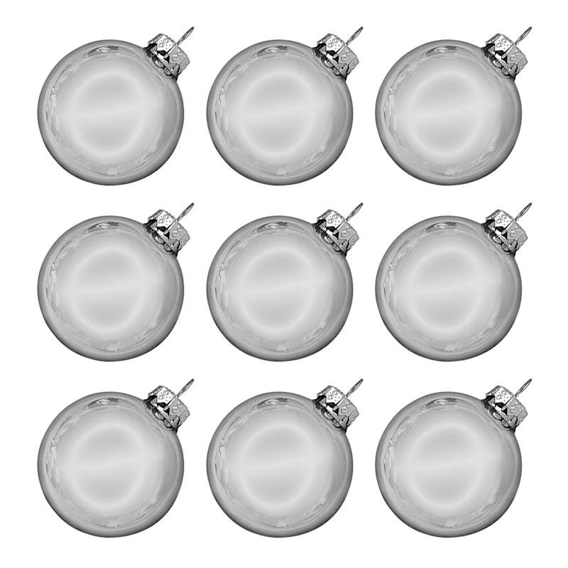 9-Count Silver Shiny Glass Ornaments, 65mm | At Home