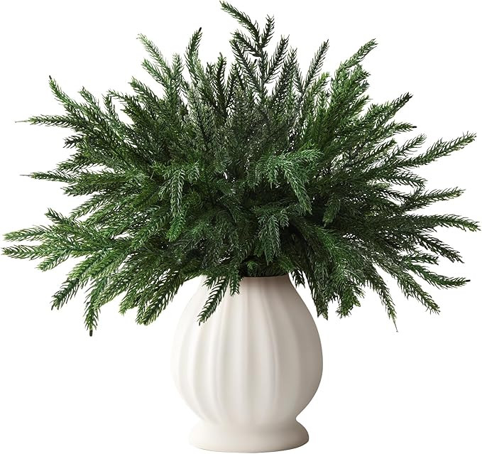 12 Pcs Christmas Norfolk Pine Stems,19" Real Touch Norfolk Pine Artificial Christmas Norfolk Pine... | Amazon (US)