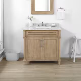 Aberdeen 36 in. x 22 in. D x 34.5 in. H Bath Vanity in Antique Oak with White Carrara Marble Top | The Home Depot