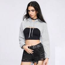 Heathered Knit Cutout Drawstring Hoodie | SHEIN