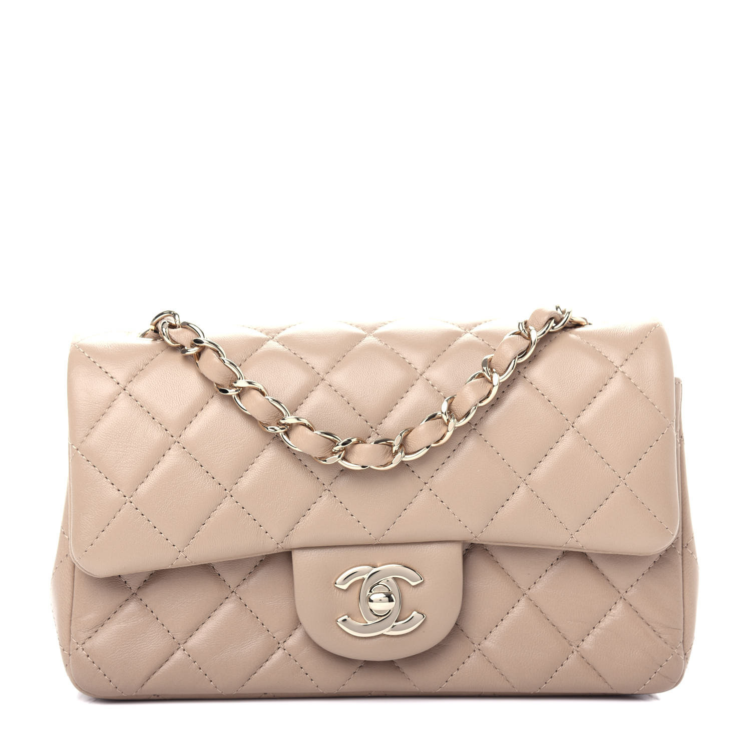 CHANEL Lambskin Quilted Mini Rectangular Flap Dark Beige | FASHIONPHILE | Fashionphile