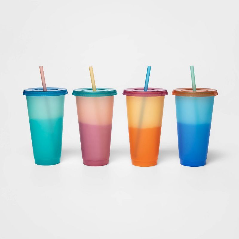 23oz 4pk Plastic Color Changing Tumblers with Straws - Sun Squad™ | Target