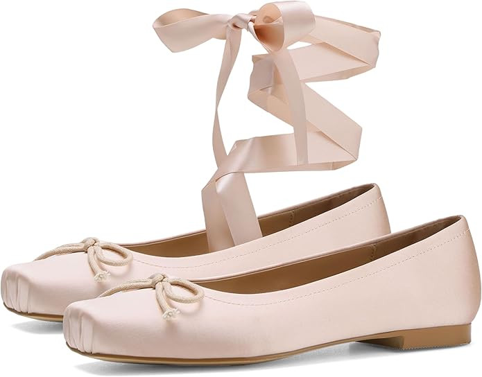 Oiamenne Detachable Ribbon Satin Ballet Flats for Women | Amazon (US)