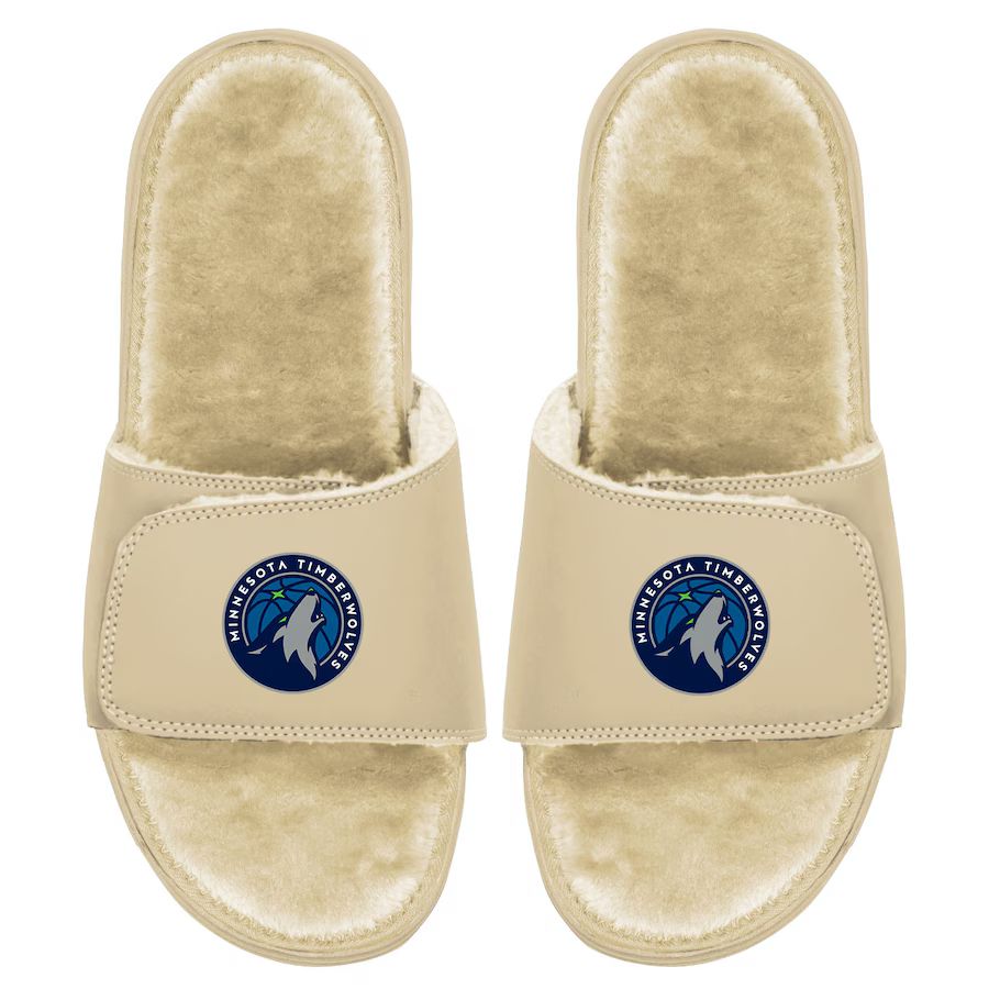 Men's Minnesota Timberwolves ISlide Tan Dune Faux Fur Slide Sandals | NBA store