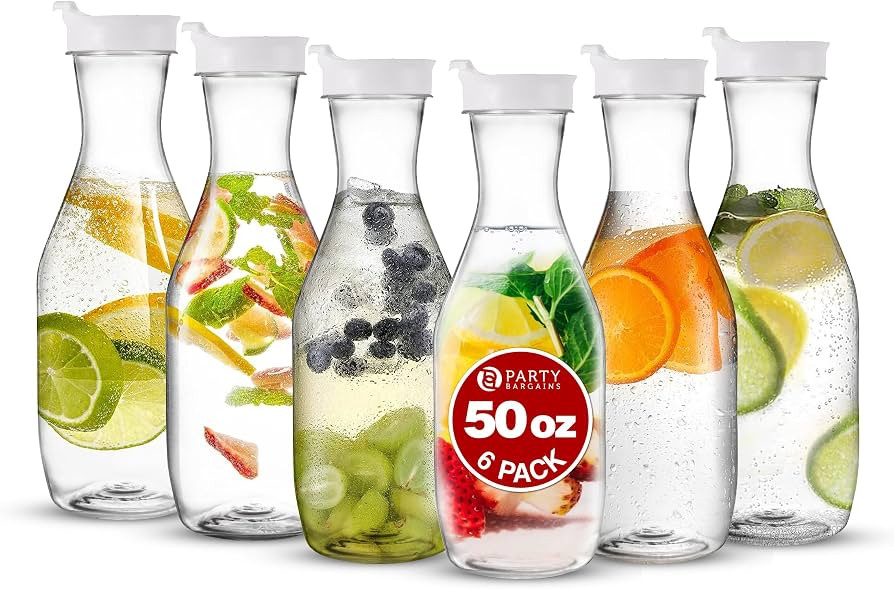 Party Bargains 50 oz. Plastic Carafe with Lids - Clear, 6 Count, White Flip Tab Lid Premium Quali... | Amazon (US)