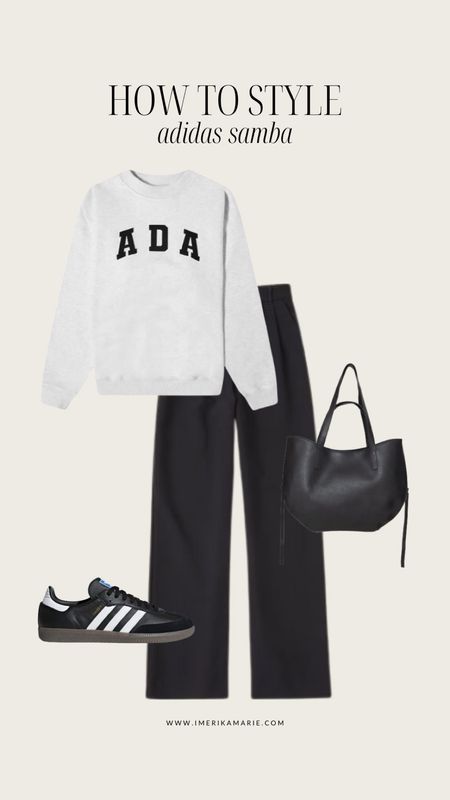 Black Adidas samba outfit. Spring outfit. Abercrombie and fitch trousers. Adanola sweatshirt. 

#LTKfindsunder100 #LTKstyletip #LTKshoecrush