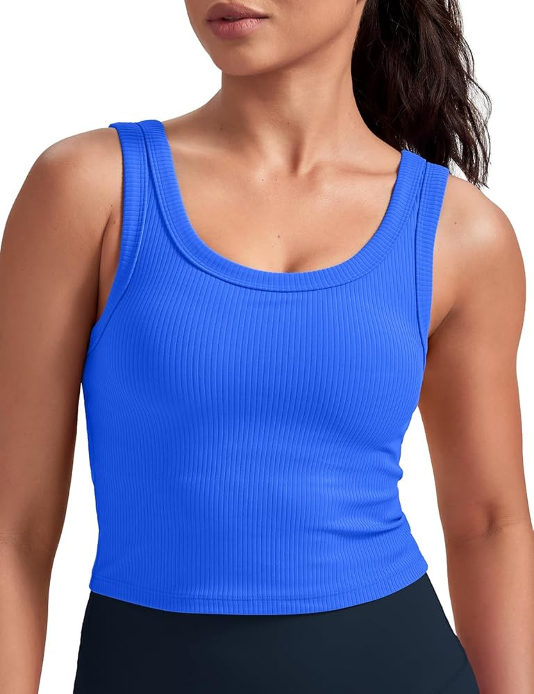 HeyNuts Ribbed Longline Sports Bras for Women, U Back Workout Yoga Crop Tank Tops Padded A-D Cups | Amazon (US)