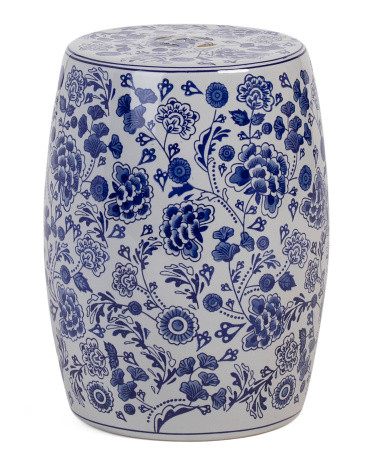18in Hydrangea Chinoiserie Ceramic Stool | Chairs & Seating | Marshalls | Marshalls