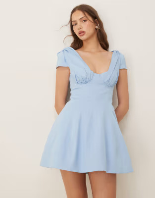 ASOS DESIGN structured bust seam detail cap sleeve mini dress in blue | ASOS | ASOS (Global)