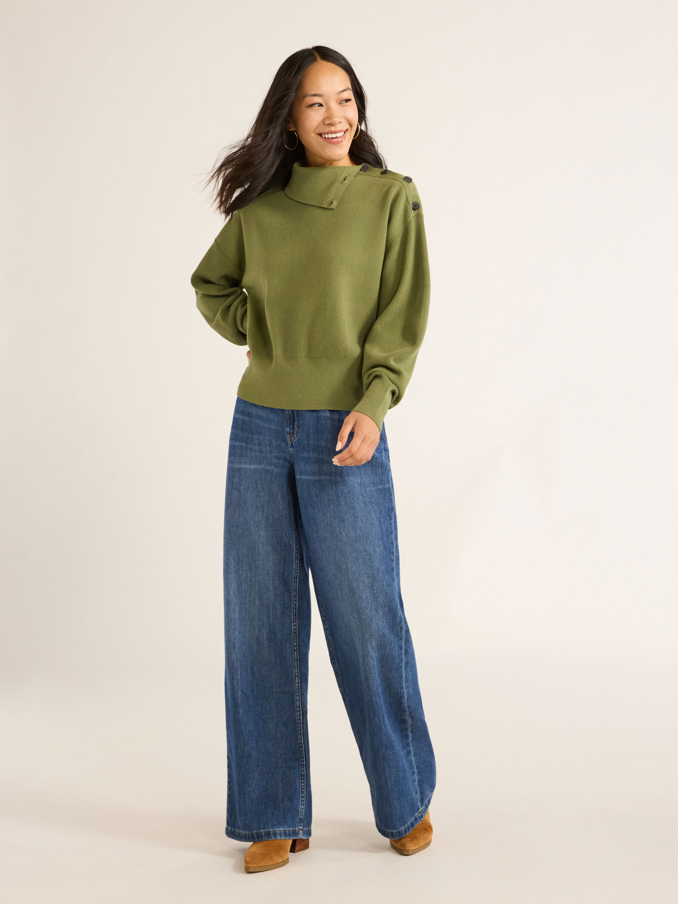 Free Assembly Women's Button Split Neck Sweater with Long-Sleeves, Midweight, Sizes XS-XXL | Walmart (US)