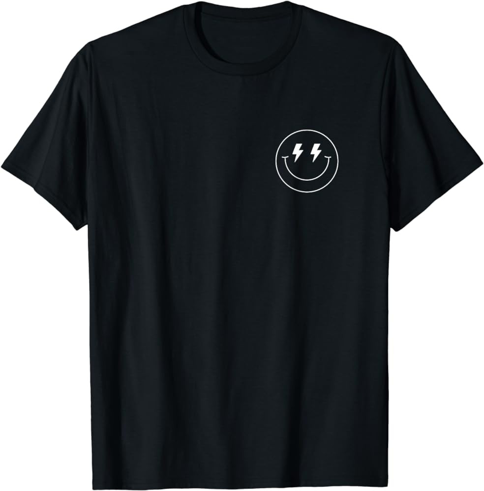 Minimalist 80s Lightning Bolt Eyes Happy Smiling Smile Face T-Shirt | Amazon (US)