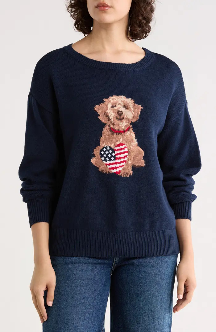 T Tahari Americana Dog Intarsia Sweater | Nordstromrack | Nordstrom Rack