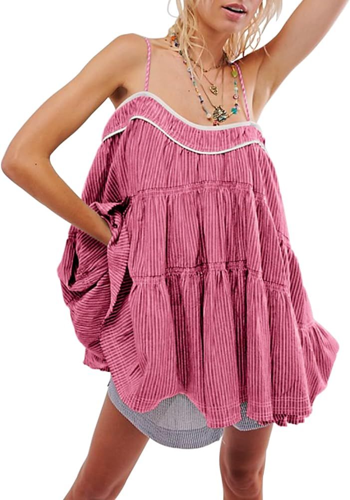 Gacaky Women's Summer Mini Dress Casual Loose Sleeveless Adjustable Straps Swing Mini Dress | Amazon (US)