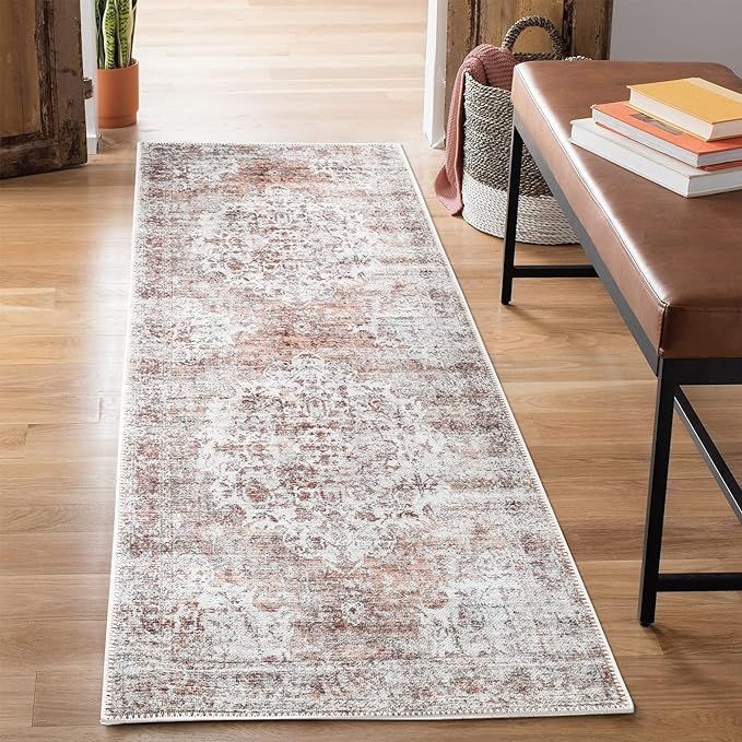 Bloom Rugs Washable Non-Slip 10 ft Runner - Ivory/Blush Traditional Runner for Entryway, Hallway,... | Amazon (US)