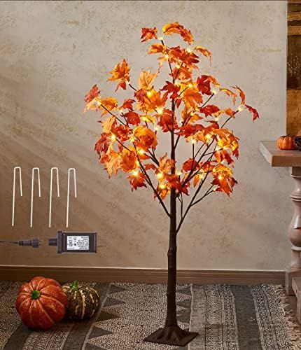 Hairui Lighted Maple Tree 4FT 48 Warm White LEDs Plug in, Artificial Fall Tree with Lights for Indoo | Amazon (US)