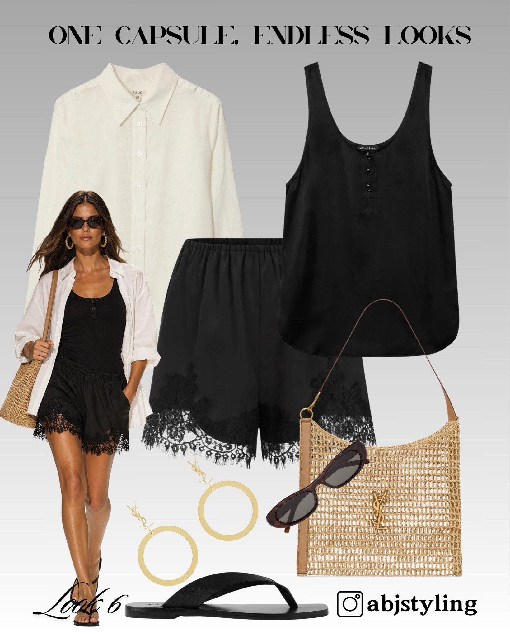 The perfect lightweight layering look for summer. Wear the white shirt open over a black tank and lace-trim shorts, then add simple sandals, sunglasses and a woven bag for an effortless finish.

#LTKuk #LTKsummer #LTKeurope